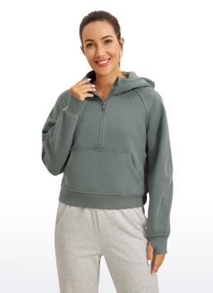 Grey Sage CRZ Fleece Lined Half-Zip Cropped with Thumb Hole Women's Hoodie | 3042157-PO
